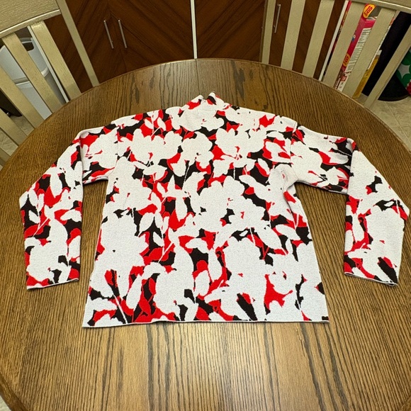 Anthropologie Mock Neck Floral Lizzy Knit Sweater Size Small Red Gray & Black - Picture 10 of 12